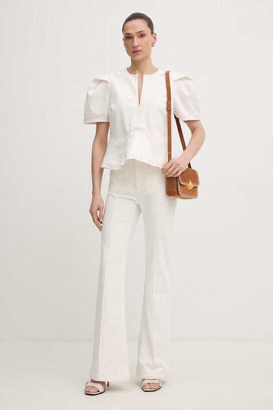 MUNTHE jeansy flare damskie BELLANOR 261143326103 beżowy SS26