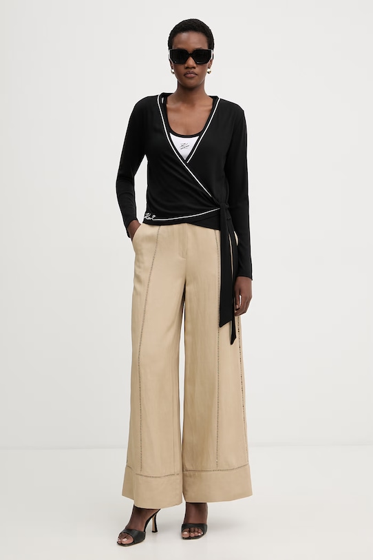 Karl Lagerfeld spodnie damskie z wiskozą B2W10007 beżowy SS26