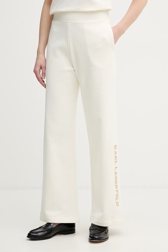 Karl Lagerfeld kalhoty ženské bavlněné béžová B2W10036