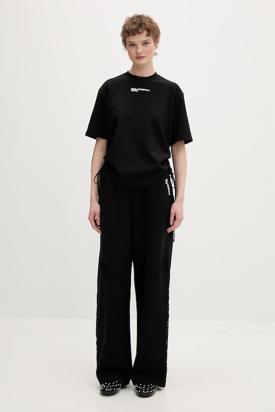 Karl Lagerfeld Jeans spodnie dresowe damskie z bawełną B2W10065 czarny SS26