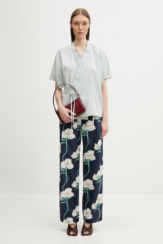 Kenzo Pants spodnie bawełniane damskie FG52PA1239O2 granatowy