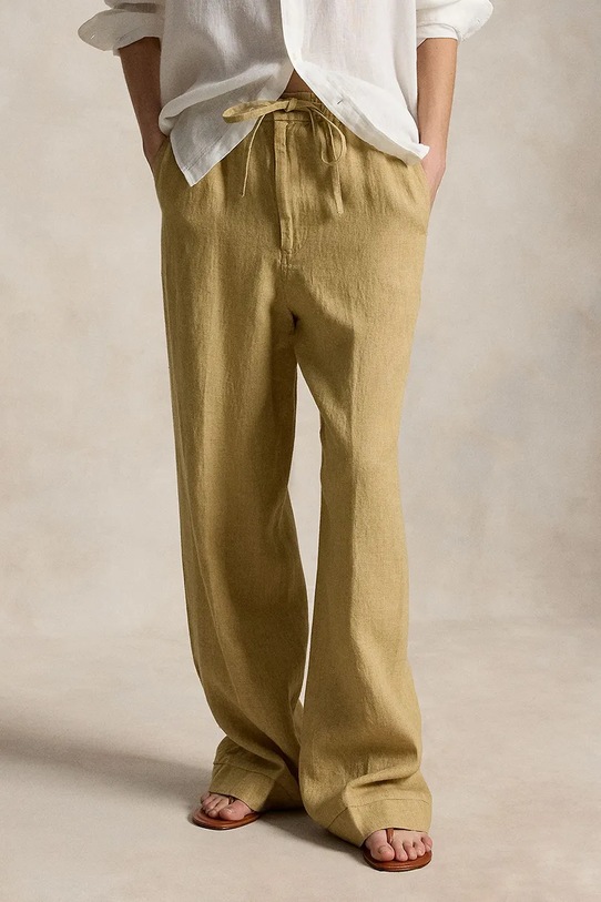 Polo Ralph Lauren широк панталон дамски от лен зелен 211A12949