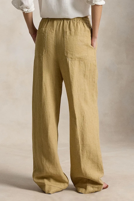 Polo Ralph Lauren nohavice wide leg dámske ľanové 211A12949 zelená SS26