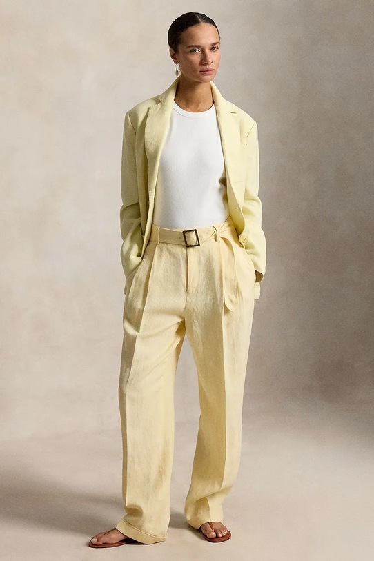 Oblečenie Polo Ralph Lauren nohavice wide leg dámske ľanové 211A12955 žltá