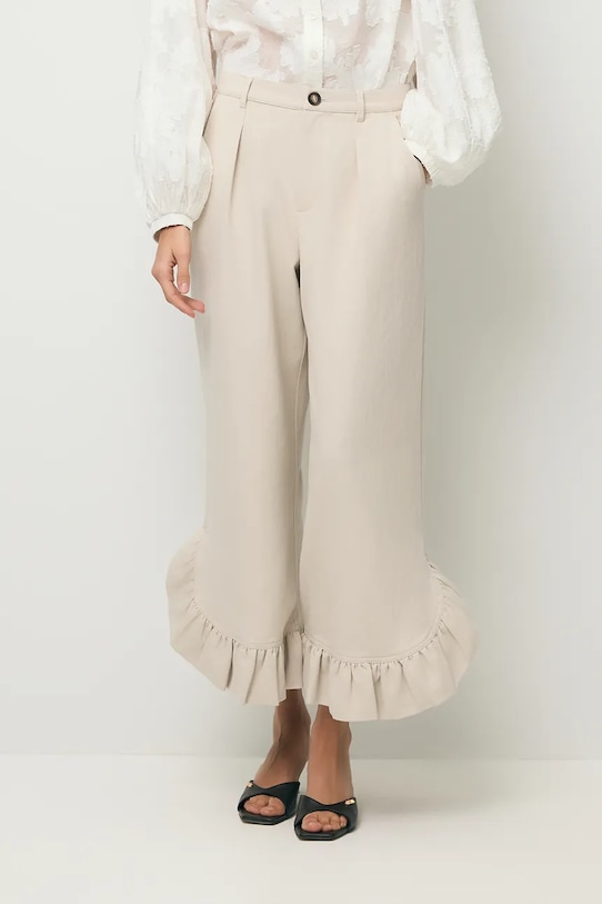 BIZUU spodnie palazzo damskie z bawełną NELLA beżowy NELLA.BEZOWY