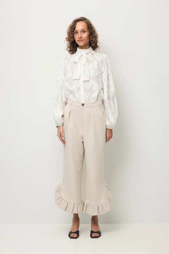 BIZUU spodnie palazzo damskie z bawełną NELLA NELLA.BEZOWY beżowy SS26