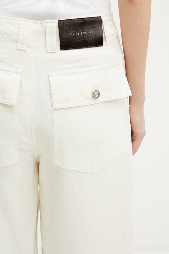 Wales Bonner Hymn spodnie z lnem damskie beżowy WS26TR04.LI02.100