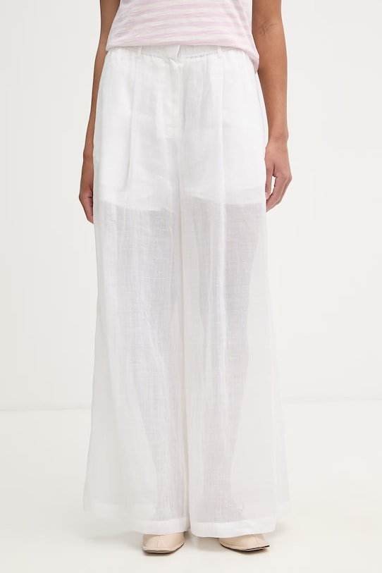 Isabelle Blanche spodnie straight damskie lniane biały IS26SS.P065.T017.MOD