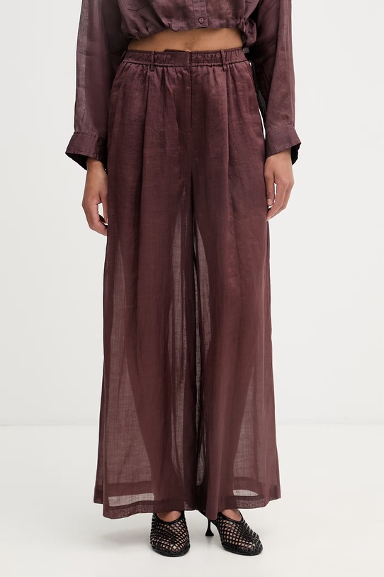 Isabelle Blanche spodnie straight damskie lniane brązowy IS26SS.P065.T017.MOD