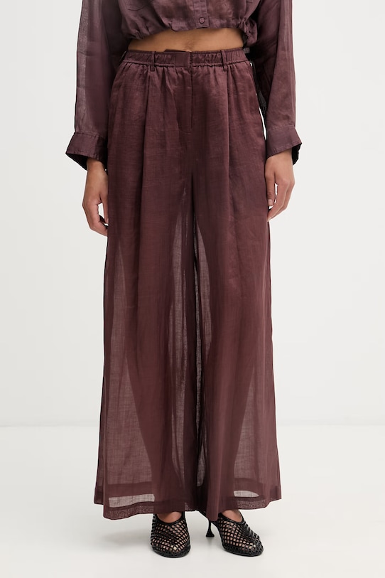 Isabelle Blanche spodnie straight damskie lniane brązowy IS26SS.P065.T017.MOD