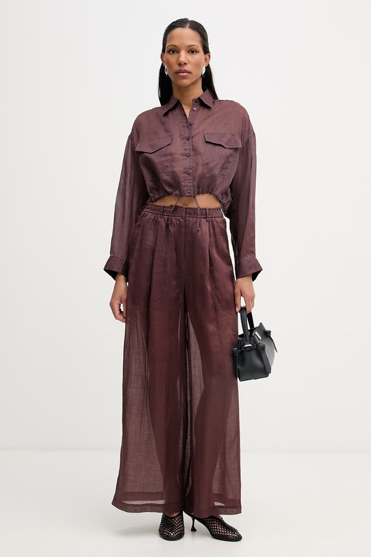 Isabelle Blanche spodnie straight damskie lniane IS26SS.P065.T017.MOD brązowy SS26