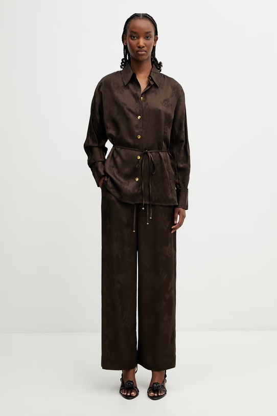 GANNI spodnie palazzo damskie A1080120 brązowy