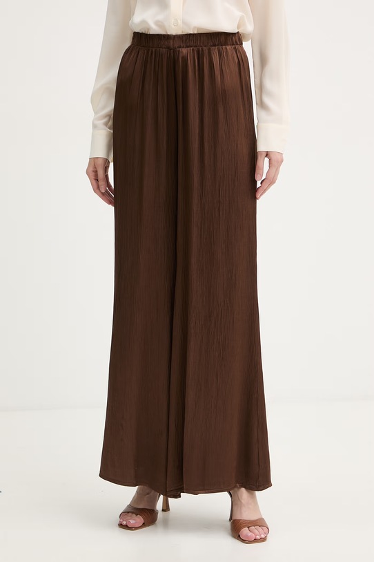 Haveone spodnie plisowane damskie z wiskozy brązowy PWG.Q008