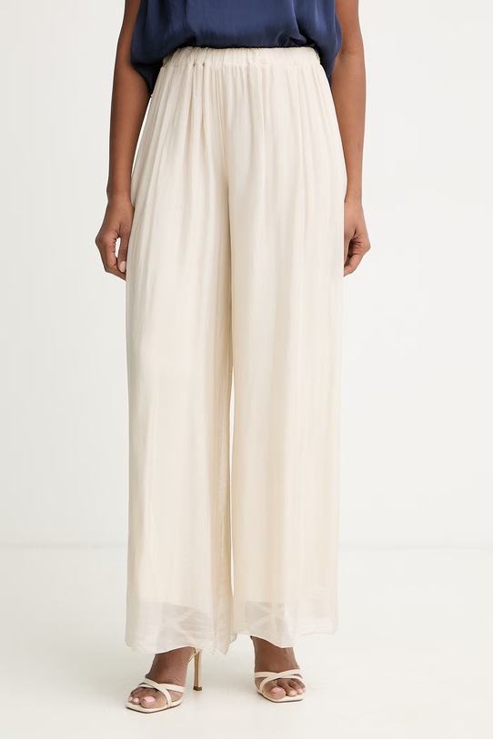 Haveone spodnie palazzo damskie z dodatkiem jedwabiu beżowy PCH.Q007