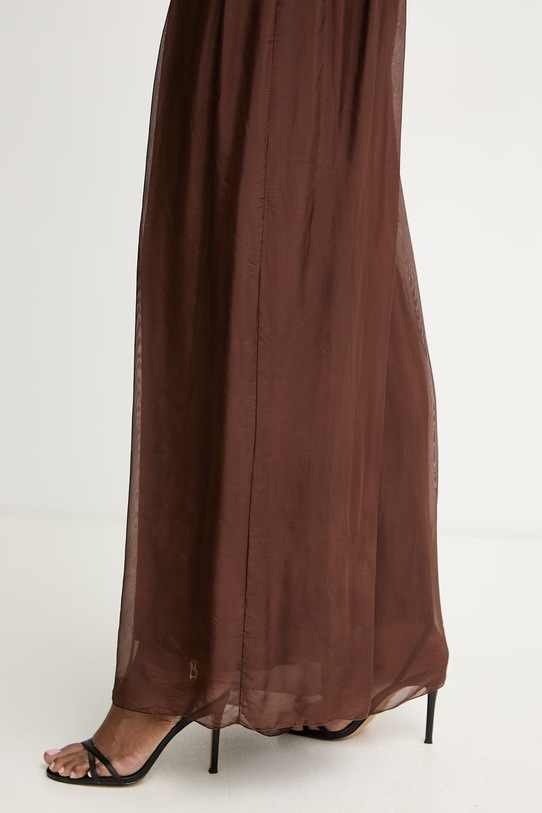 Haveone spodnie palazzo damskie z dodatkiem jedwabiu brązowy PCH.Q007