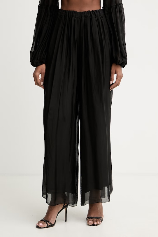 Haveone spodnie palazzo damskie z dodatkiem jedwabiu czarny PCH.Q007