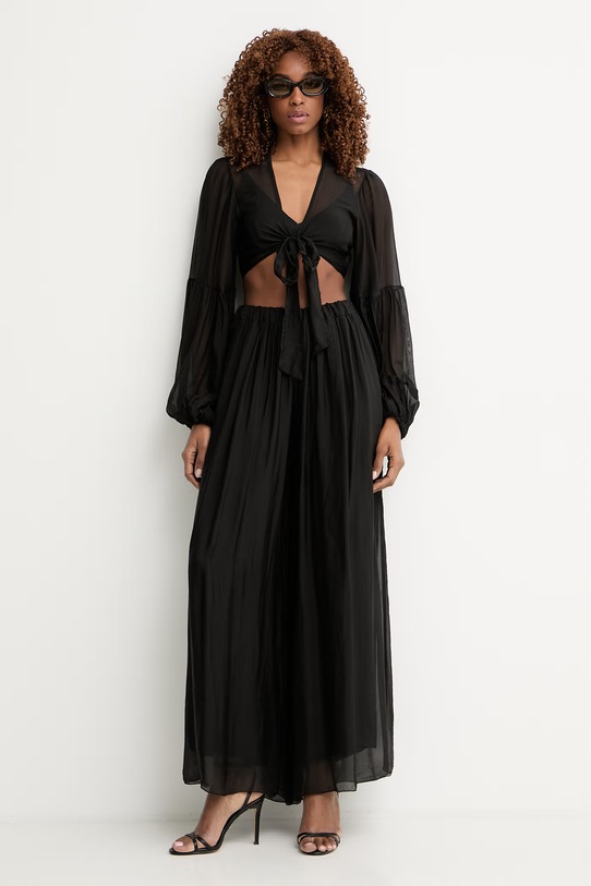 Haveone spodnie palazzo damskie z dodatkiem jedwabiu PCH.Q007 czarny SS26