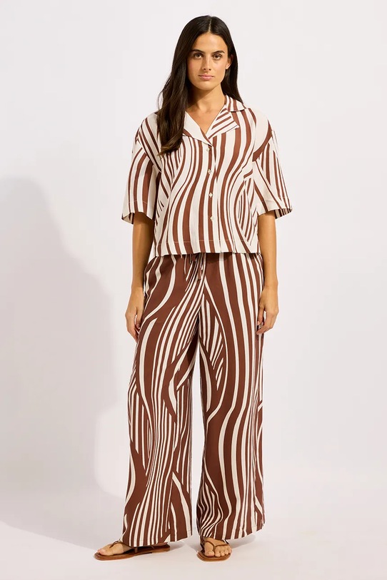 Oblečení Seafolly kalhoty se širokými nohavicemi dámské Drawcord Wide 55541.PA hnědá