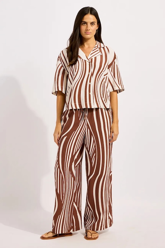 Oblečení Seafolly kalhoty se širokými nohavicemi dámské Drawcord Wide 55541.PA hnědá