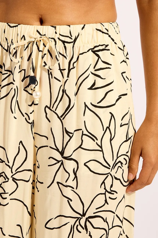 Seafolly kalhoty se širokými nohavicemi dámské z viskózy Drawcord Wide 55631.PA béžová