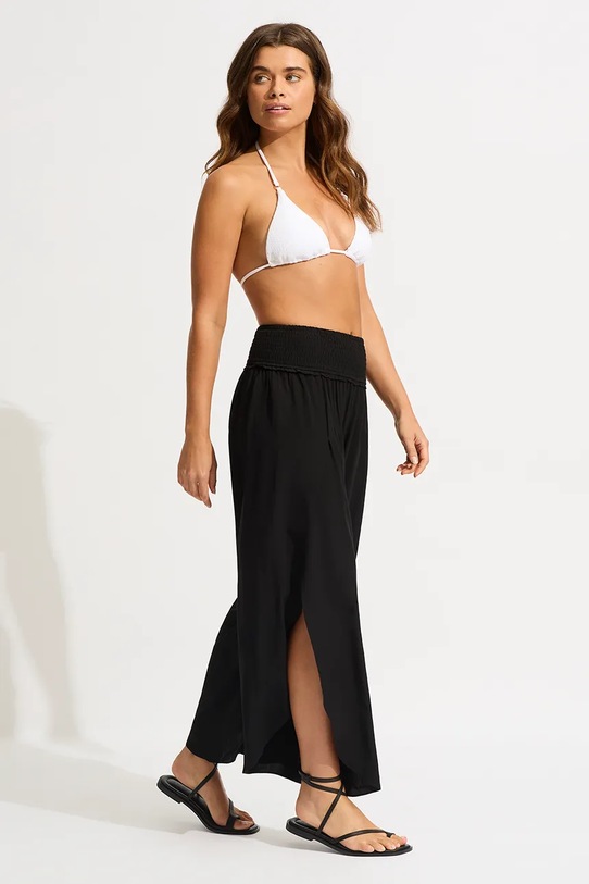 Ρούχα Seafolly φαρδύ παντελόνι γυναικείο από βισκόζη Shirred Waist Wrap 53341.PA μαύρο