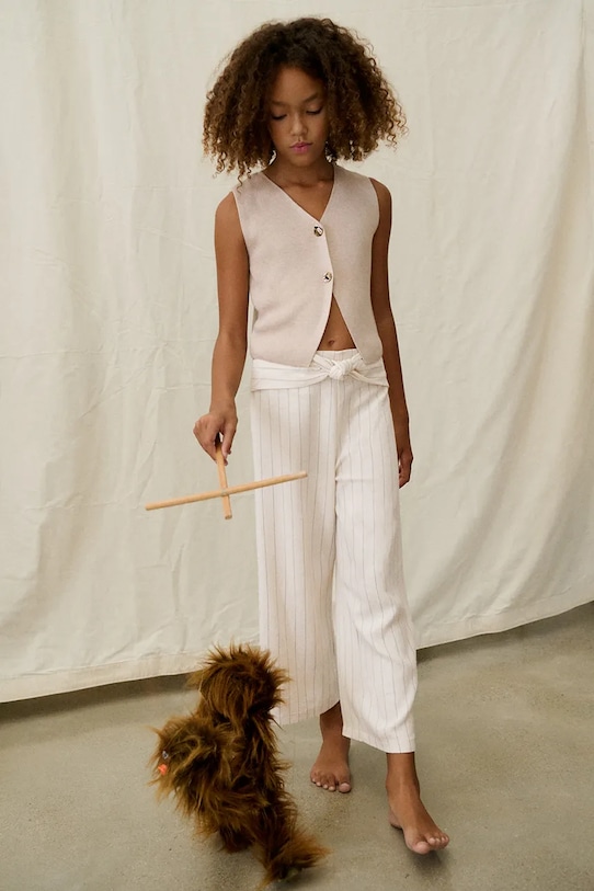 Mayoral spodnie z domieszką lnu dziecięce tkanina beżowy 6576.8D.Junior.PPY2