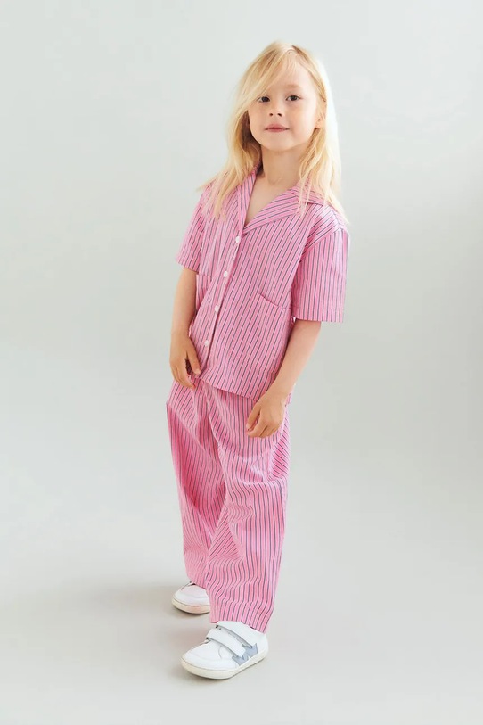 Wheat spodnie bawełniane dziecięce wzorzyste różowy 2706.415.GOTS