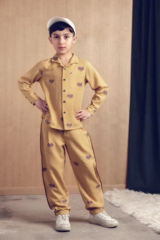 Mini Rodini spodnie dziecięce E.T. tkanina żółty 25830115