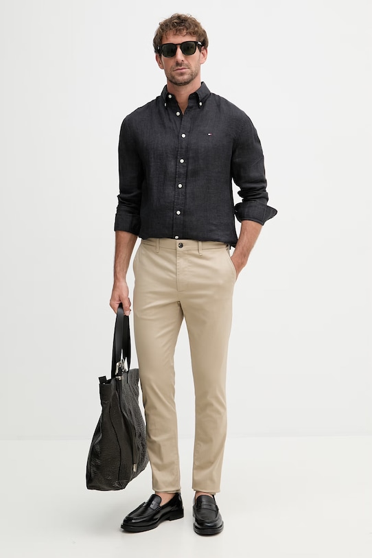 Tommy Hilfiger nohavice slim fit pánske s bavlnou MW0MW41924 béžová SS26