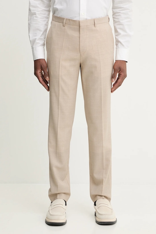Вовняні штани HUGO Hesten253X дрібний узор бежевий 50558206