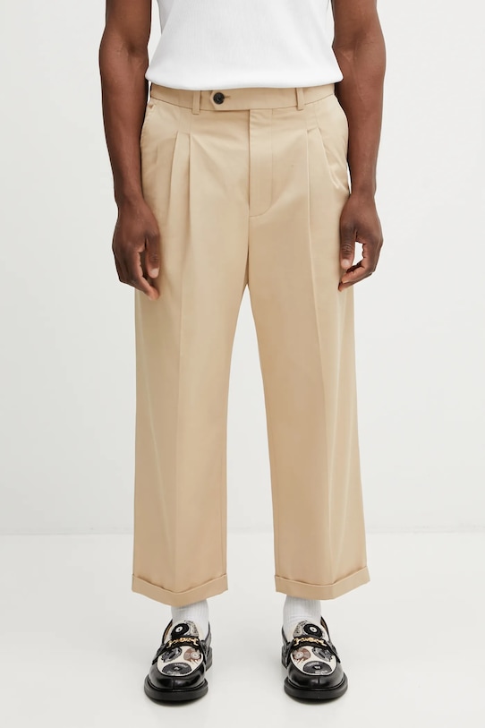 Drôle de Monsieur spodnie Pantalon Cropped a Plis z elastanem beżowy J.BP192.CO214.BG