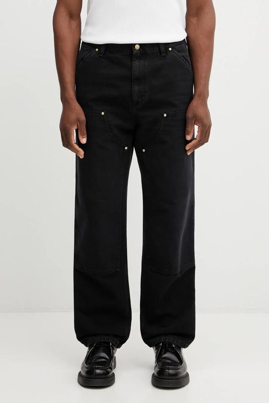 Carhartt WIP spodnie bawełniane Double Knee Pant gładkie czarny I036274.89B7