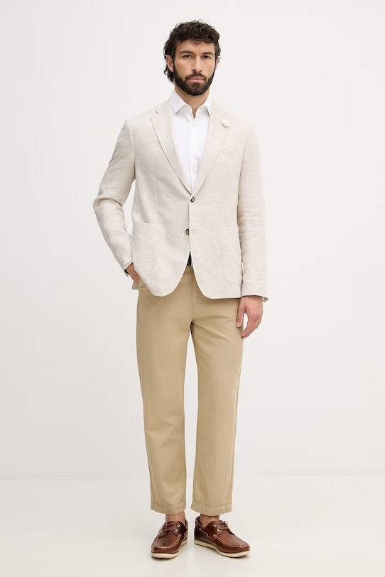 Mos Mosh spodnie męskie z lnem Jesper 510380 beżowy SS26