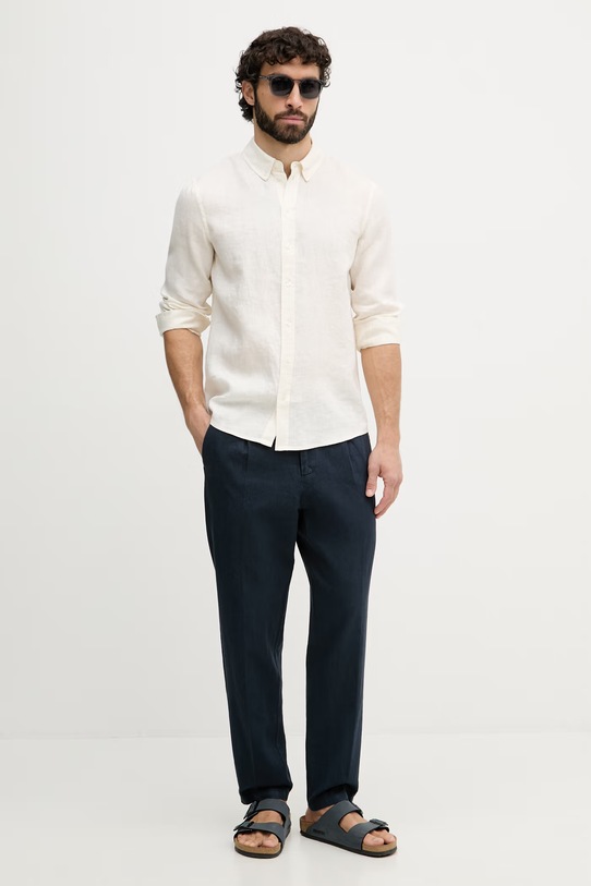 Mos Mosh Παντελόνι ανδρικό με λινό Baldo 510150 σκούρο μπλε SS26