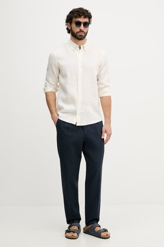 Mos Mosh Παντελόνι ανδρικό με λινό Baldo 510150 σκούρο μπλε SS26