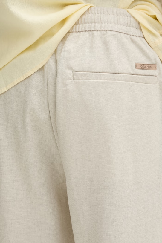 Calvin Klein pantaloni straight da uomo con lino beige LV04LF619G