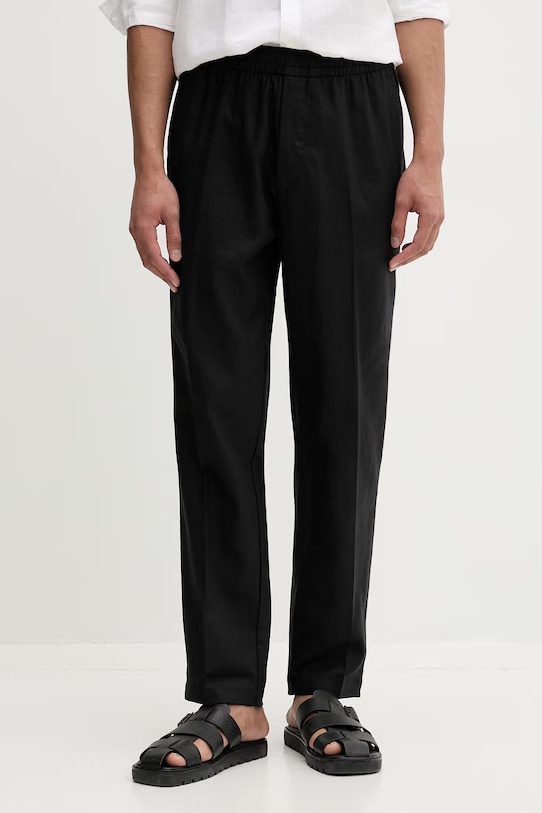 Calvin Klein ravne hlače moške z lanom črna LV04LF619G