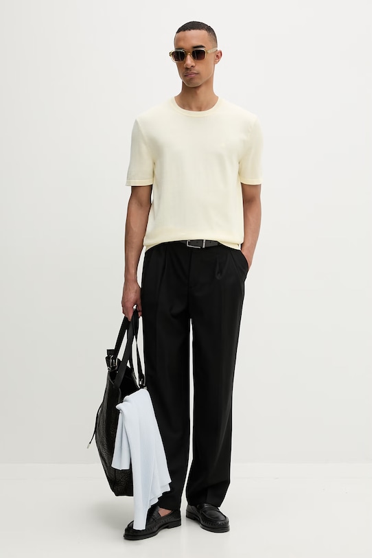 Calvin Klein παντελόνι ανδρικό με μαλλί LV04LE605G μαύρο SS26