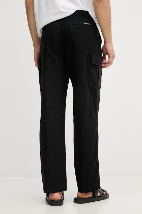 Oblačila Calvin Klein Jeans cargo hlače moške z lanom LV04RF611G črna