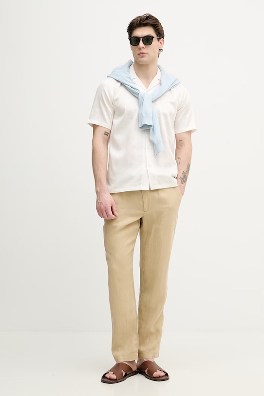 United Colors of Benetton kalhoty pánské lněné 4AGHUF00M. béžová SS26