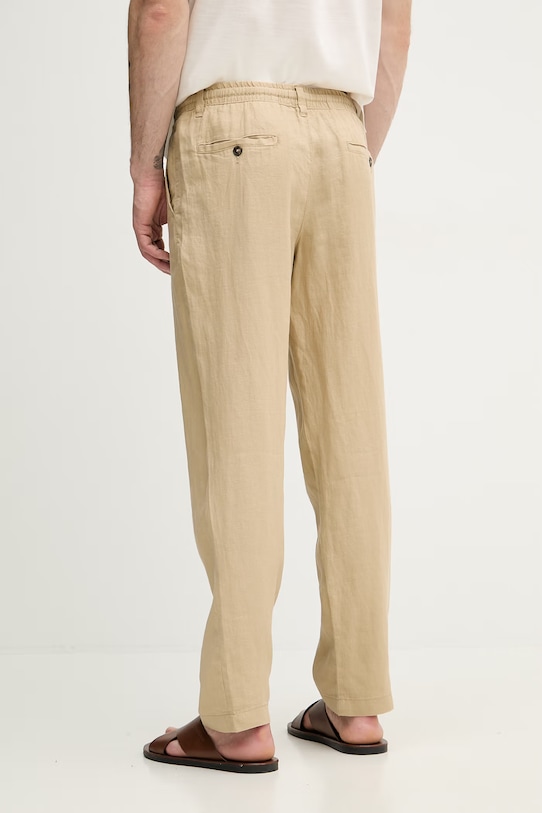 Oblečení United Colors of Benetton kalhoty pánské lněné 4AGHUF00M. béžová