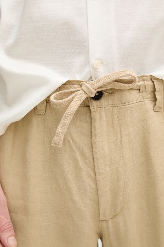 United Colors of Benetton kalhoty pánské lněné béžová 4AGHUF00M.