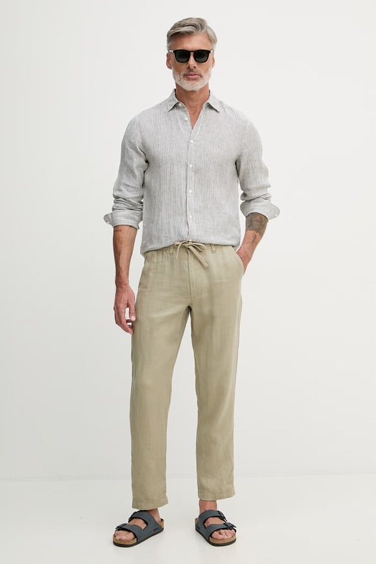 United Colors of Benetton штани чоловічі лляні 4AGHUF00M. зелений SS26