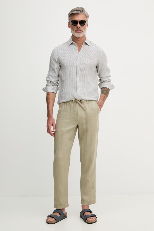 United Colors of Benetton штани чоловічі лляні 4AGHUF00M. зелений SS26