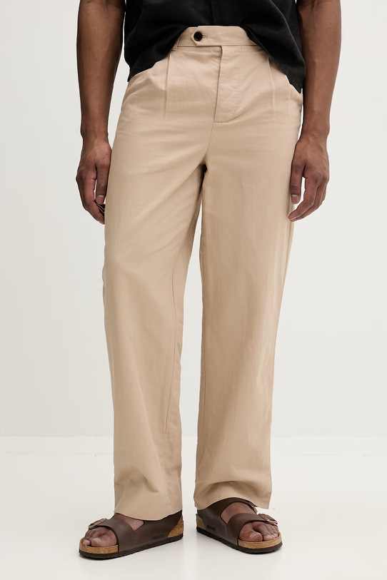 AllSaints Παντελόνι chino ανδρικό λινό ROLAND μπεζ M001TE