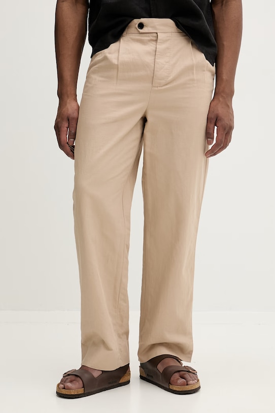 AllSaints Παντελόνι chino ανδρικό λινό ROLAND μπεζ M001TE