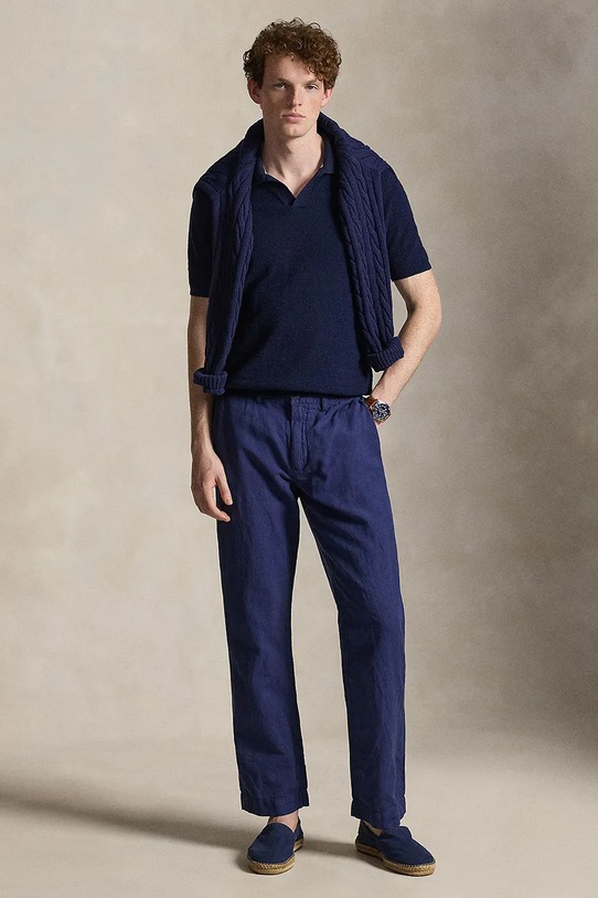 Odzież Polo Ralph Lauren spodnie męskie lniane 710A13235 granatowy