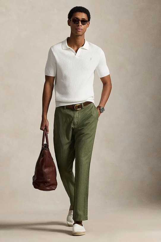 Odzież Polo Ralph Lauren spodnie męskie lniane 710A13235 zielony