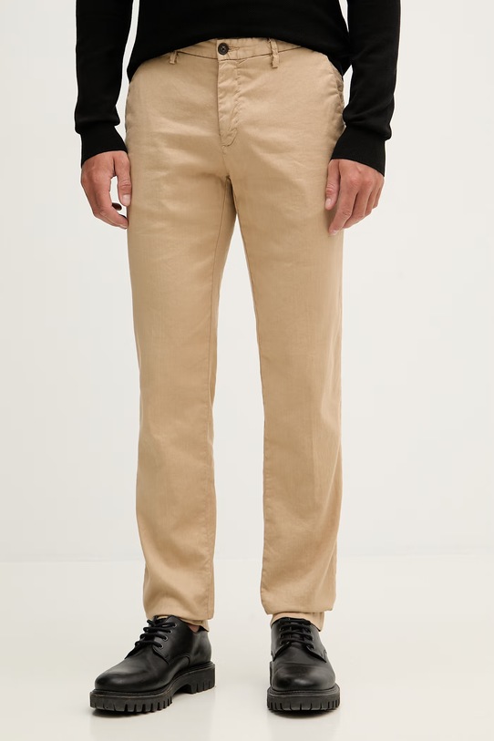Karl Lagerfeld spodnie regularne męskie z domieszką lnu beżowy 562819.265350