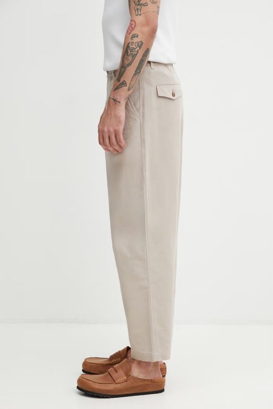 Maison Kitsuné kalhoty pánské QM01104WW9107 béžová SS26